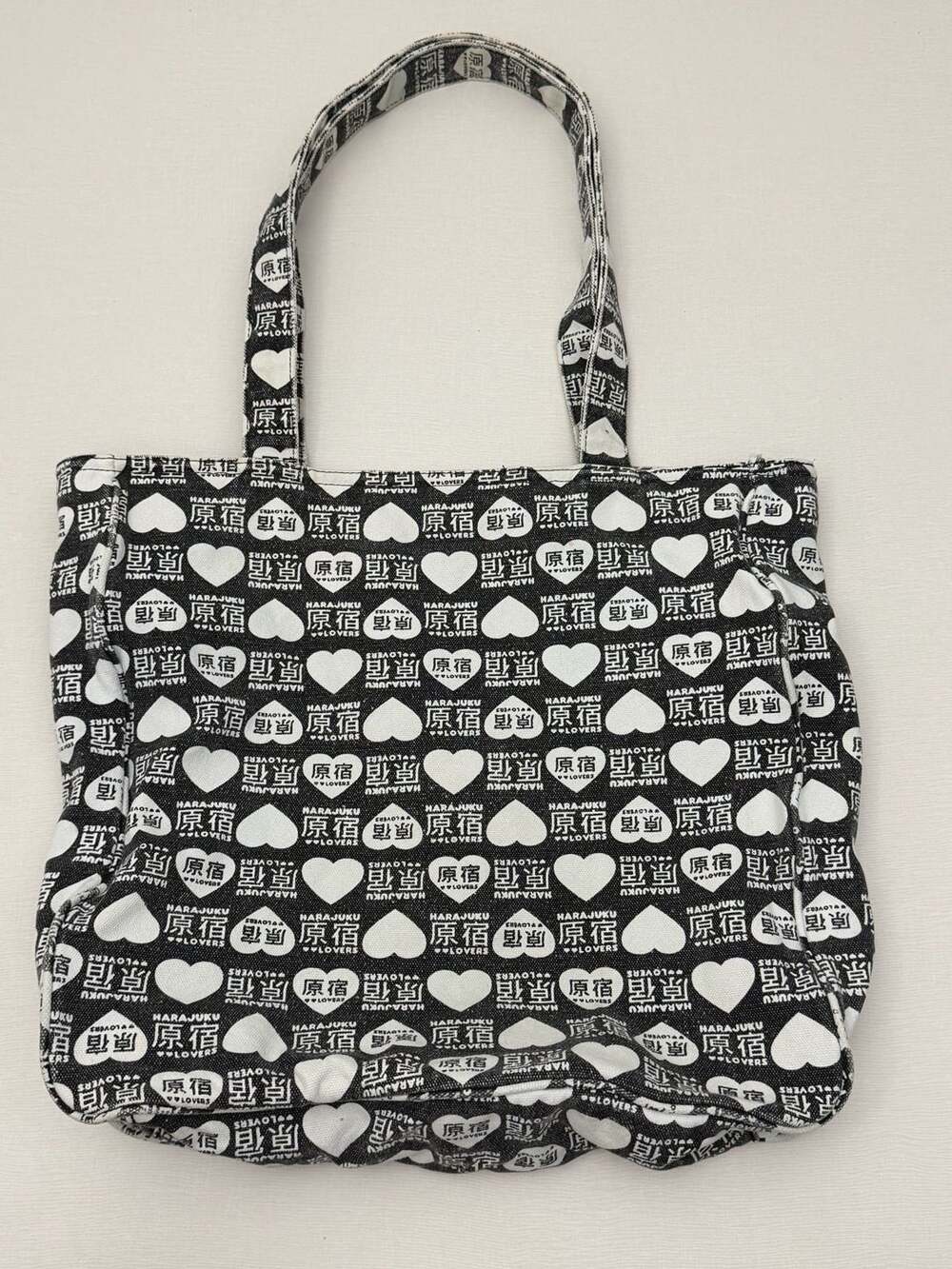 Harajuku Lovers Black and White Heart Logo Canvas Tote Bag